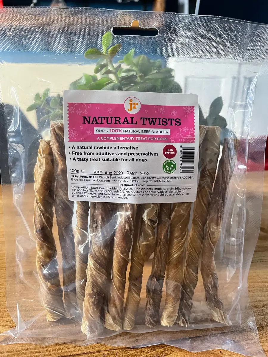 A bag of Natural Twists beef chews
